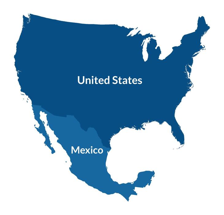 United States and Mexico map